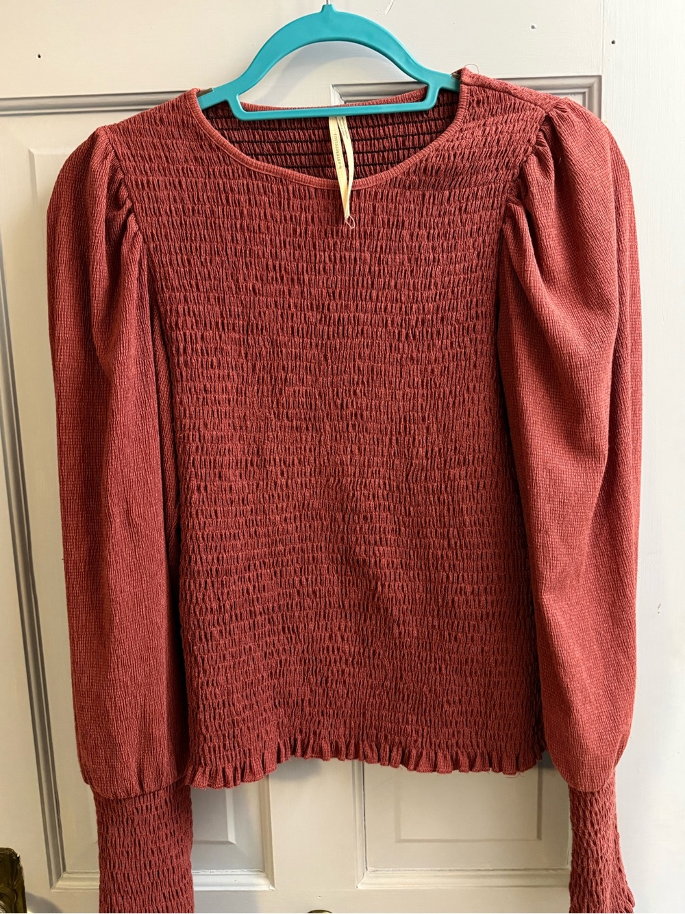 Anthropologie Smocked Long-Sleeve Top in Rust